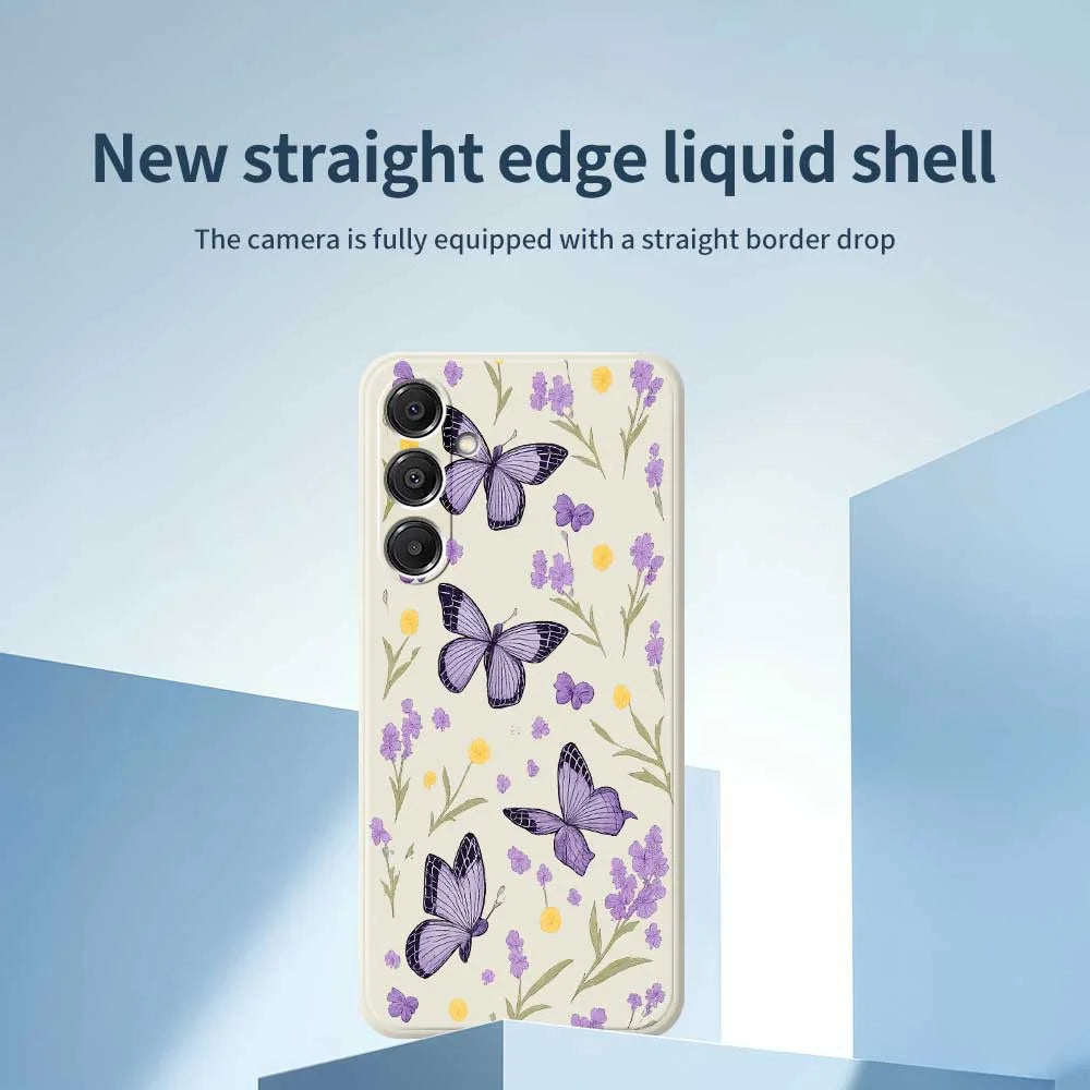 For Samsung Galaxy S26+ Case Purple Butterflies Pattern Printing Straight Edge TPU Phone Back Cover - Beige - 3