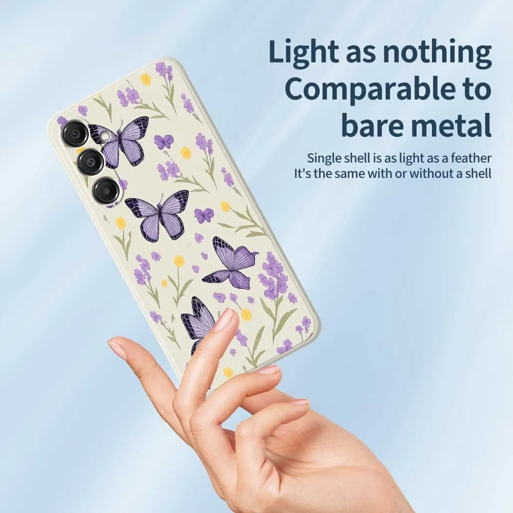 For Samsung Galaxy S26+ Case Purple Butterflies Pattern Printing Straight Edge TPU Phone Back Cover - Beige - 4