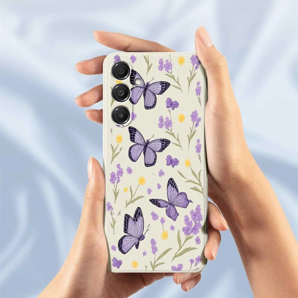 For Samsung Galaxy S26+ Case Purple Butterflies Pattern Printing Straight Edge TPU Phone Back Cover - Beige - 5