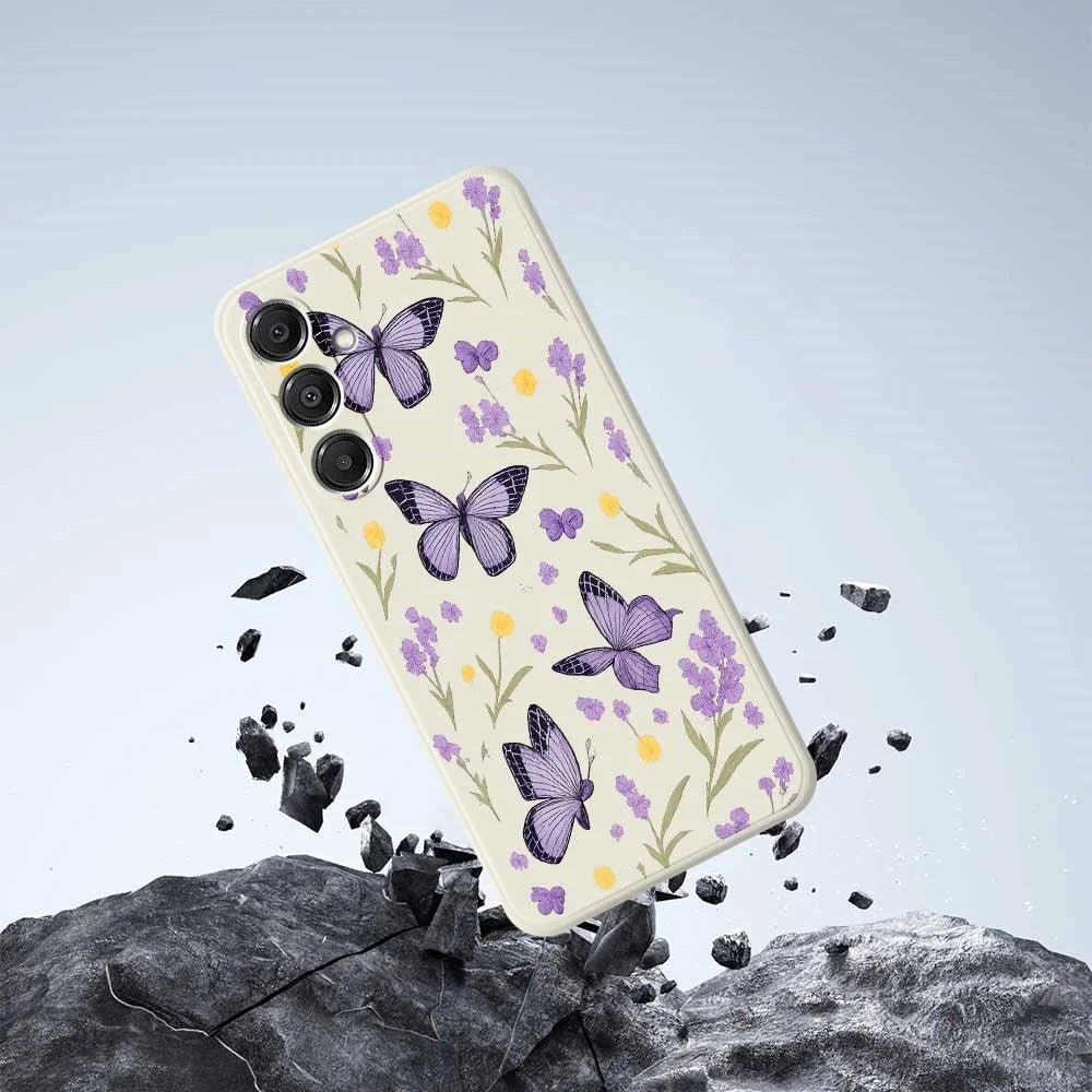For Samsung Galaxy S26+ Case Purple Butterflies Pattern Printing Straight Edge TPU Phone Back Cover - Beige - 6