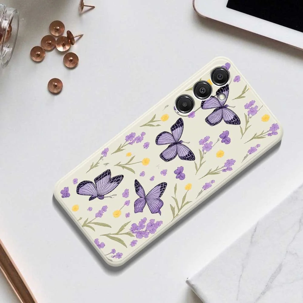 For Samsung Galaxy S26+ Case Purple Butterflies Pattern Printing Straight Edge TPU Phone Back Cover - Beige - 7