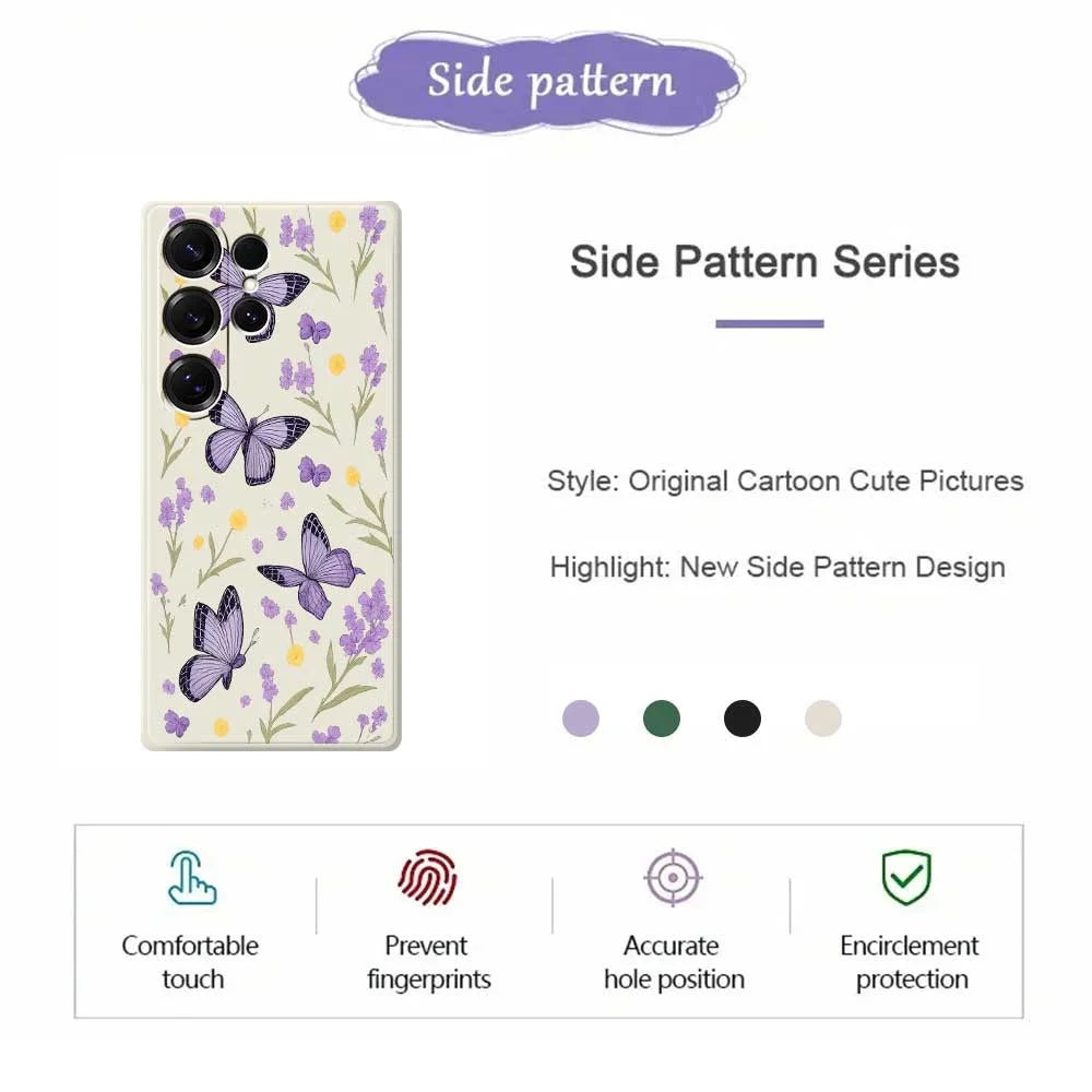 For Samsung Galaxy S26 Ultra Case Purple Butterflies Pattern Printing Straight Edge TPU Phone Back Cover - Beige - 2
