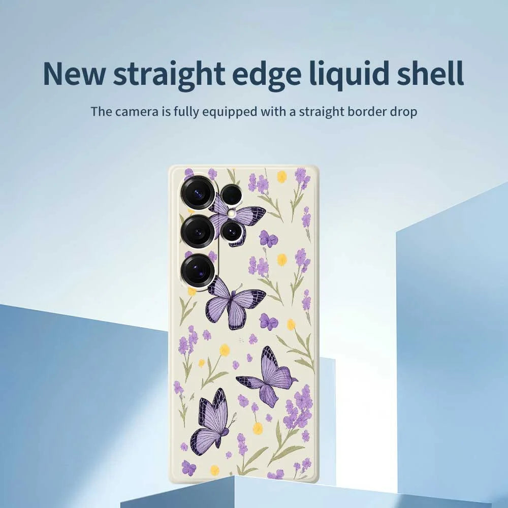 For Samsung Galaxy S26 Ultra Case Purple Butterflies Pattern Printing Straight Edge TPU Phone Back Cover - Beige - 3