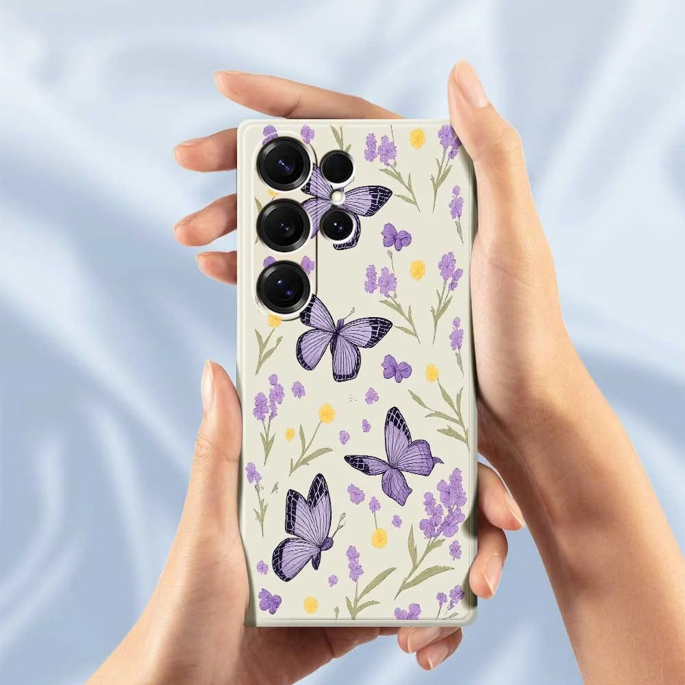 For Samsung Galaxy S26 Ultra Case Purple Butterflies Pattern Printing Straight Edge TPU Phone Back Cover - Beige - 5