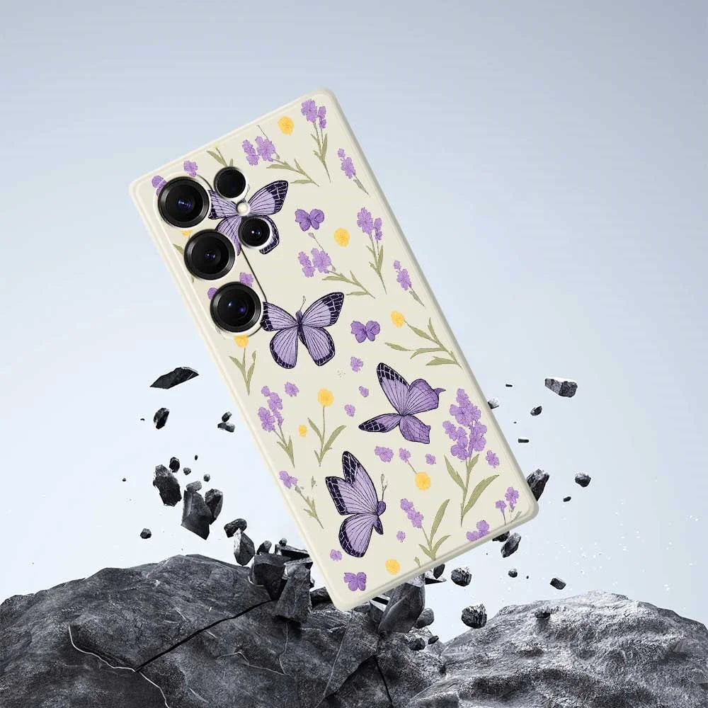 For Samsung Galaxy S26 Ultra Case Purple Butterflies Pattern Printing Straight Edge TPU Phone Back Cover - Beige - 6