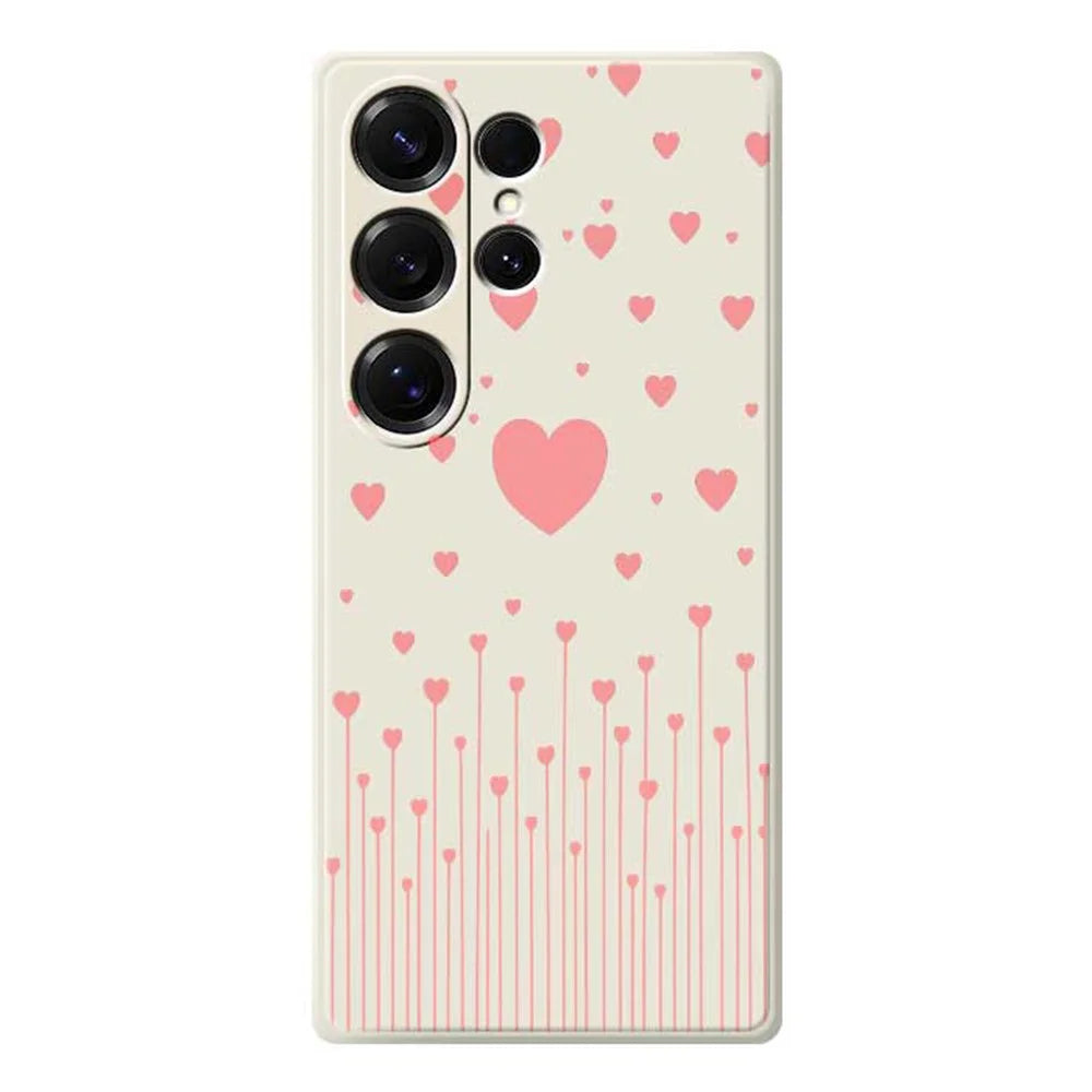 For Samsung Galaxy S26 Ultra Case Pink Love Pattern Printing Straight Edge TPU Phone Back Cover - Beige - 1