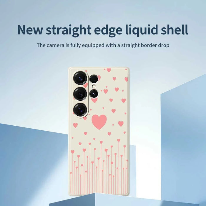 For Samsung Galaxy S26 Ultra Case Pink Love Pattern Printing Straight Edge TPU Phone Back Cover - Beige - 3
