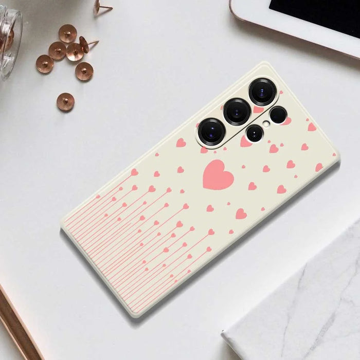 For Samsung Galaxy S26 Ultra Case Pink Love Pattern Printing Straight Edge TPU Phone Back Cover - Beige - 7