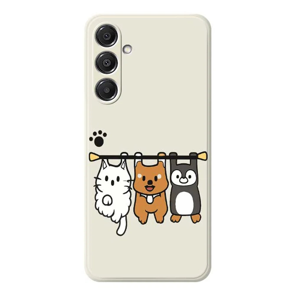 For Samsung Galaxy A57 5G Case Three Animal Dolls Pattern Printing Straight Edge TPU Phone Back Cover - Beige - 1