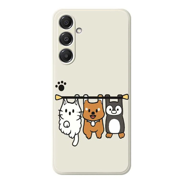 For Samsung Galaxy A57 5G Case Three Animal Dolls Pattern Printing Straight Edge TPU Phone Back Cover - Beige - 1