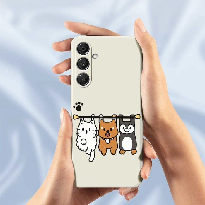 For Samsung Galaxy A57 5G Case Three Animal Dolls Pattern Printing Straight Edge TPU Phone Back Cover - Beige - 5