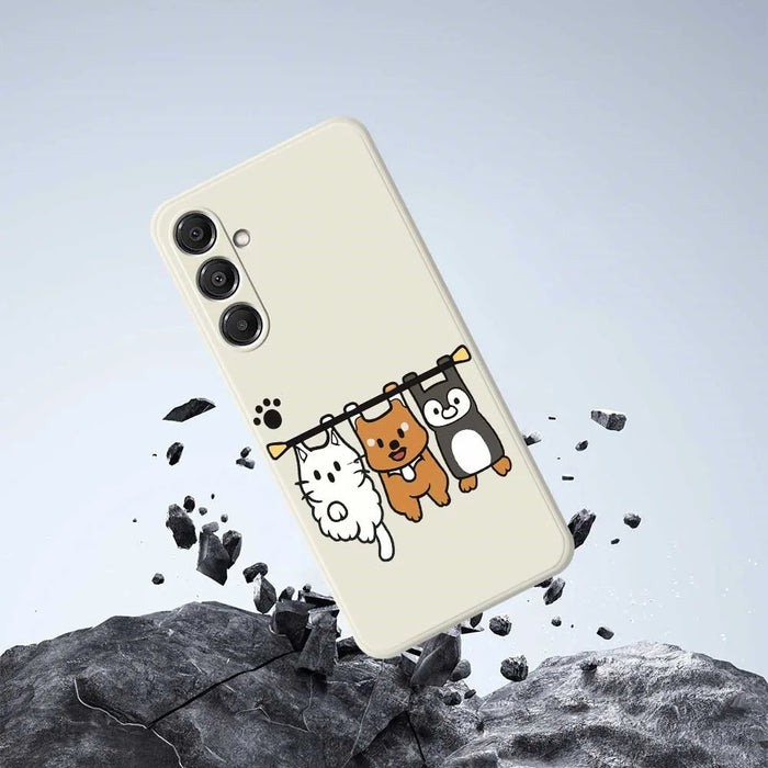 For Samsung Galaxy A57 5G Case Three Animal Dolls Pattern Printing Straight Edge TPU Phone Back Cover - Beige - 6