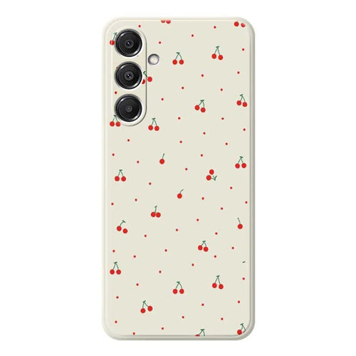 For Samsung Galaxy A57 5G Case Red Cherry Pattern Printing Straight Edge TPU Phone Back Cover - Beige - 1