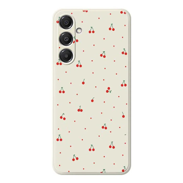 For Samsung Galaxy S26 Case Red Cherry Pattern Printing Straight Edge TPU Phone Back Cover - Beige - 1