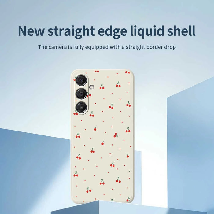 For Samsung Galaxy S26 Case Red Cherry Pattern Printing Straight Edge TPU Phone Back Cover - Beige - 3
