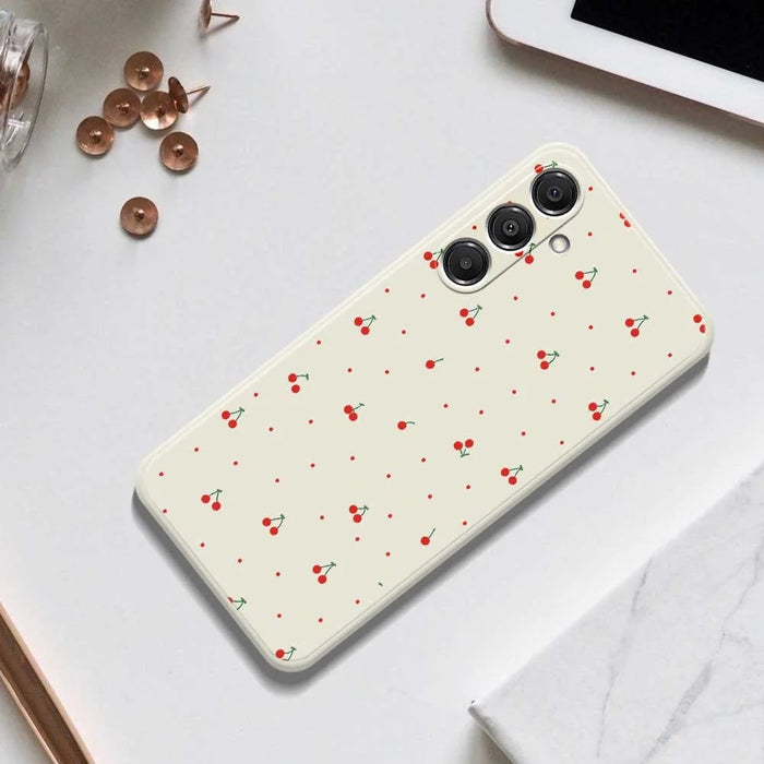 For Samsung Galaxy S26 Case Red Cherry Pattern Printing Straight Edge TPU Phone Back Cover - Beige - 7