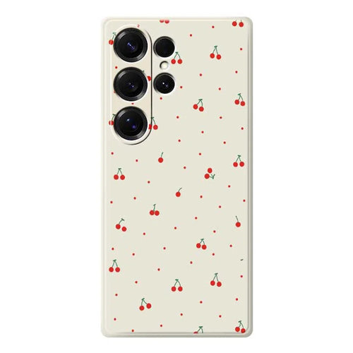 For Samsung Galaxy S26 Ultra Case Red Cherry Pattern Printing Straight Edge TPU Phone Back Cover - Beige - 1