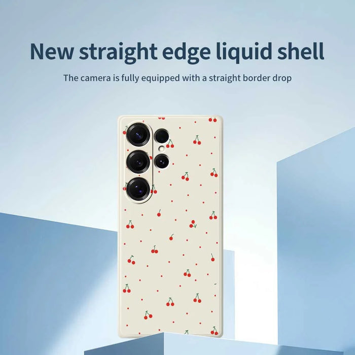 For Samsung Galaxy S26 Ultra Case Red Cherry Pattern Printing Straight Edge TPU Phone Back Cover - Beige - 3