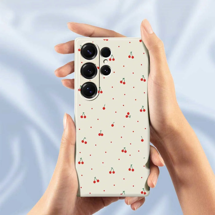 For Samsung Galaxy S26 Ultra Case Red Cherry Pattern Printing Straight Edge TPU Phone Back Cover - Beige - 5