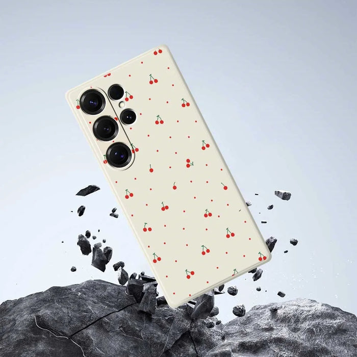 For Samsung Galaxy S26 Ultra Case Red Cherry Pattern Printing Straight Edge TPU Phone Back Cover - Beige - 6