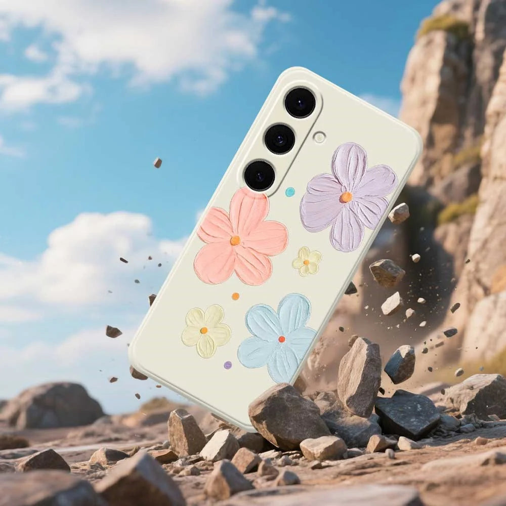 For Samsung Galaxy A37 5G Case Four Color Flowers Pattern Printing Straight Edge TPU Phone Back Cover - Beige - 6