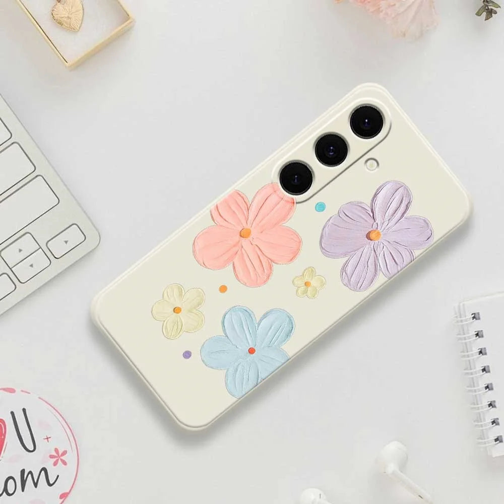 For Samsung Galaxy A37 5G Case Four Color Flowers Pattern Printing Straight Edge TPU Phone Back Cover - Beige - 7