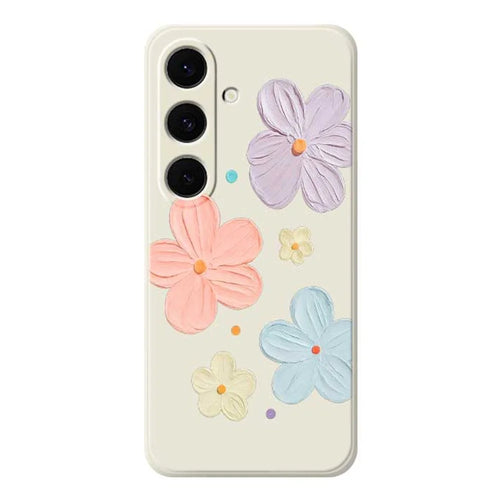 For Samsung Galaxy S26 Case Four Color Flowers Pattern Printing Straight Edge TPU Phone Back Cover - Beige - 1