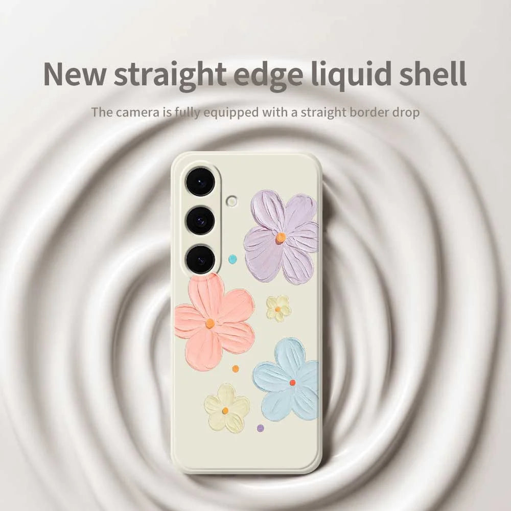 For Samsung Galaxy S26 Case Four Color Flowers Pattern Printing Straight Edge TPU Phone Back Cover - Beige - 3