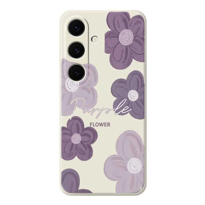 For Samsung Galaxy A37 5G Case Purple Flower Pattern Printing Straight Edge TPU Phone Back Cover - Beige - 1