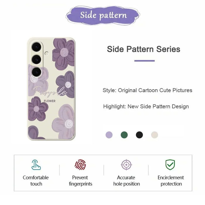 For Samsung Galaxy A37 5G Case Purple Flower Pattern Printing Straight Edge TPU Phone Back Cover - Beige - 2