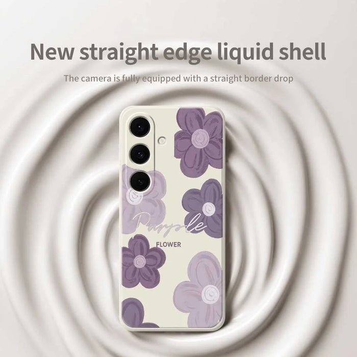 For Samsung Galaxy A37 5G Case Purple Flower Pattern Printing Straight Edge TPU Phone Back Cover - Beige - 3