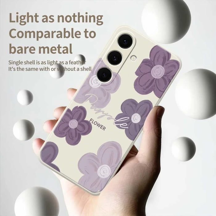 For Samsung Galaxy A37 5G Case Purple Flower Pattern Printing Straight Edge TPU Phone Back Cover - Beige - 4