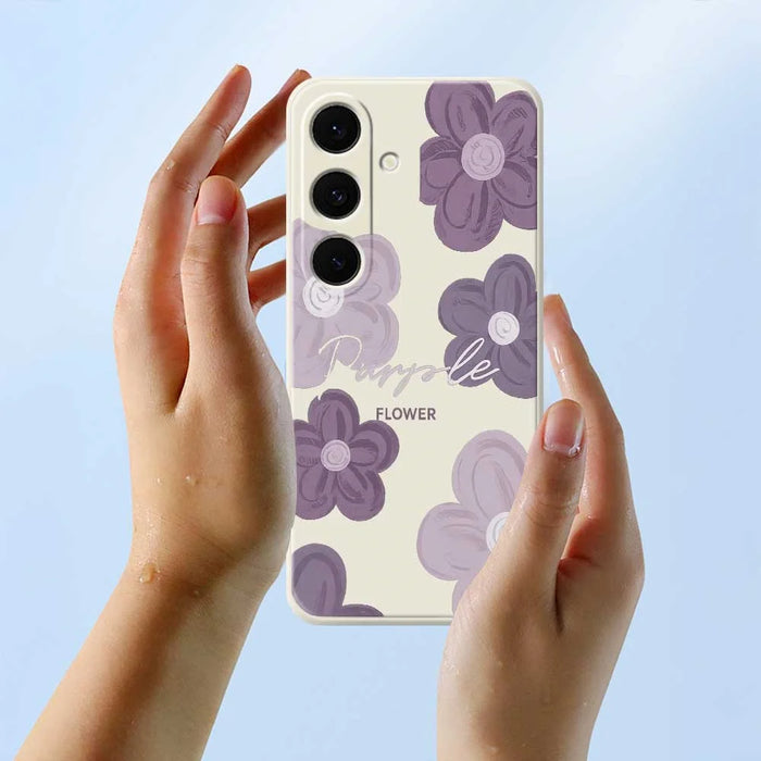 For Samsung Galaxy A37 5G Case Purple Flower Pattern Printing Straight Edge TPU Phone Back Cover - Beige - 5