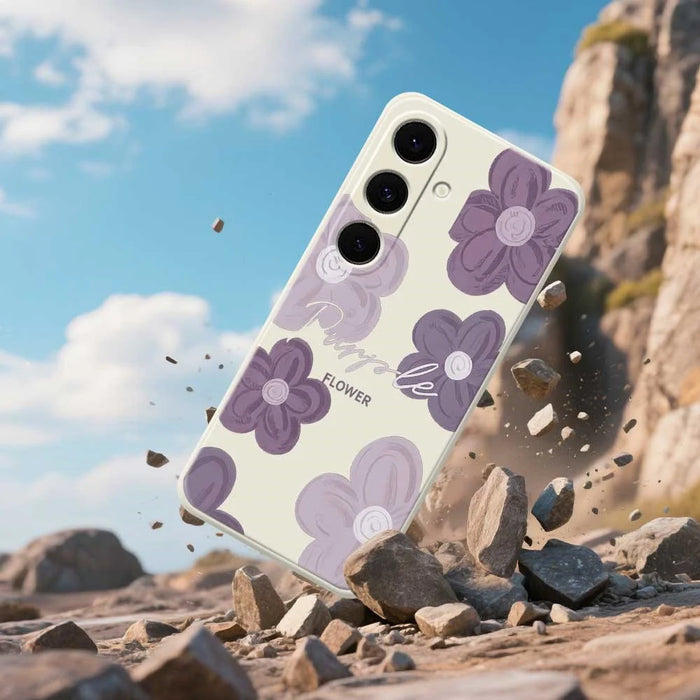 For Samsung Galaxy A37 5G Case Purple Flower Pattern Printing Straight Edge TPU Phone Back Cover - Beige - 6