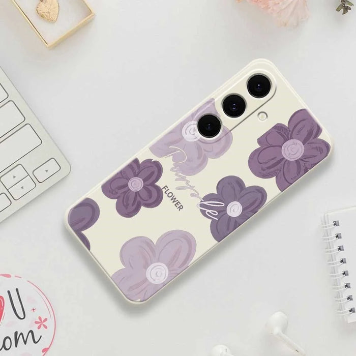 For Samsung Galaxy A37 5G Case Purple Flower Pattern Printing Straight Edge TPU Phone Back Cover - Beige - 7