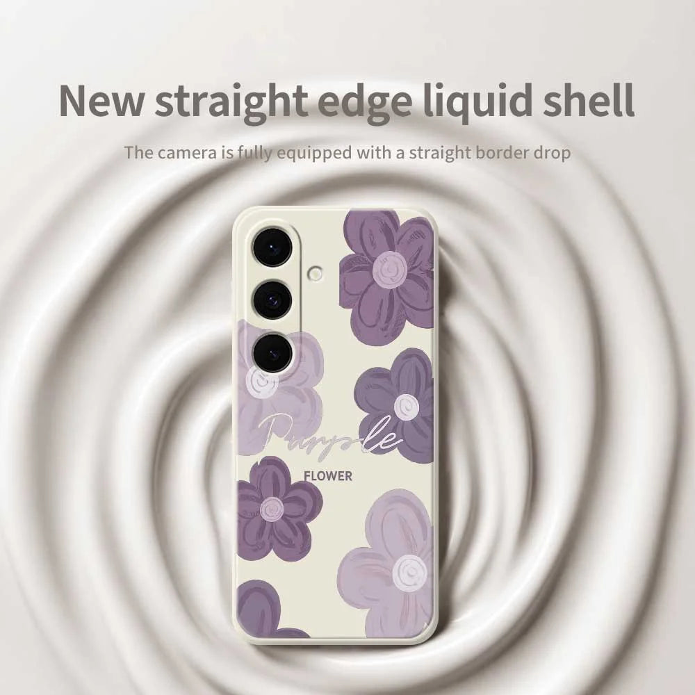 For Samsung Galaxy A57 5G Case Purple Flower Pattern Printing Straight Edge TPU Phone Back Cover - Beige - 3