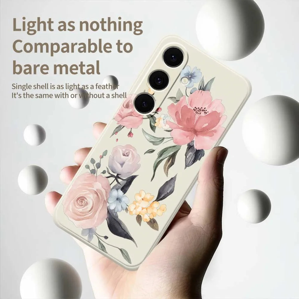 For Samsung Galaxy A57 5G Case Big Flowers Pattern Printing Straight Edge TPU Phone Back Cover - Beige - 4