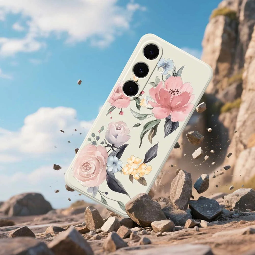 For Samsung Galaxy A57 5G Case Big Flowers Pattern Printing Straight Edge TPU Phone Back Cover - Beige - 6