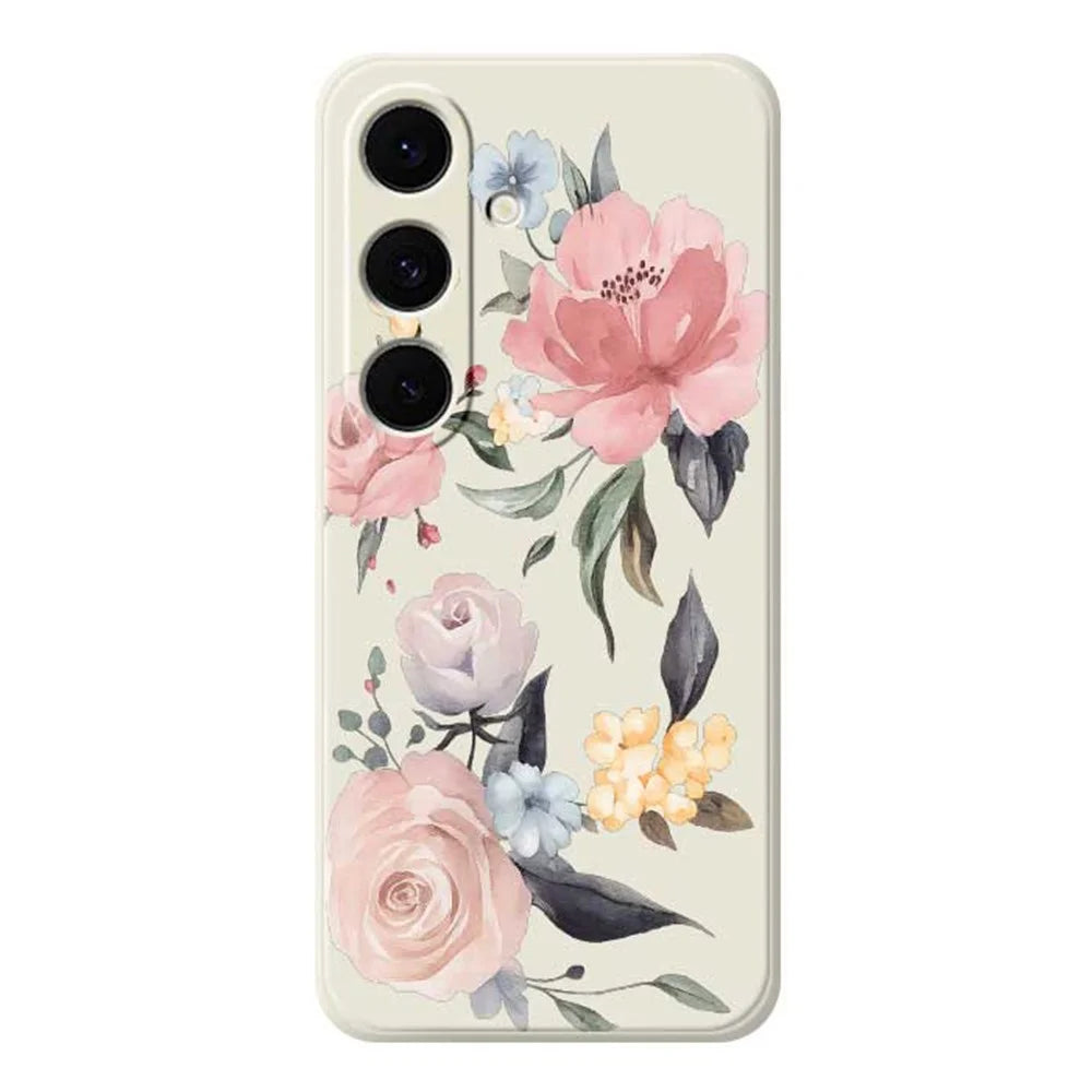 For Samsung Galaxy S26 Case Big Flowers Pattern Printing Straight Edge TPU Phone Back Cover - Beige - 1