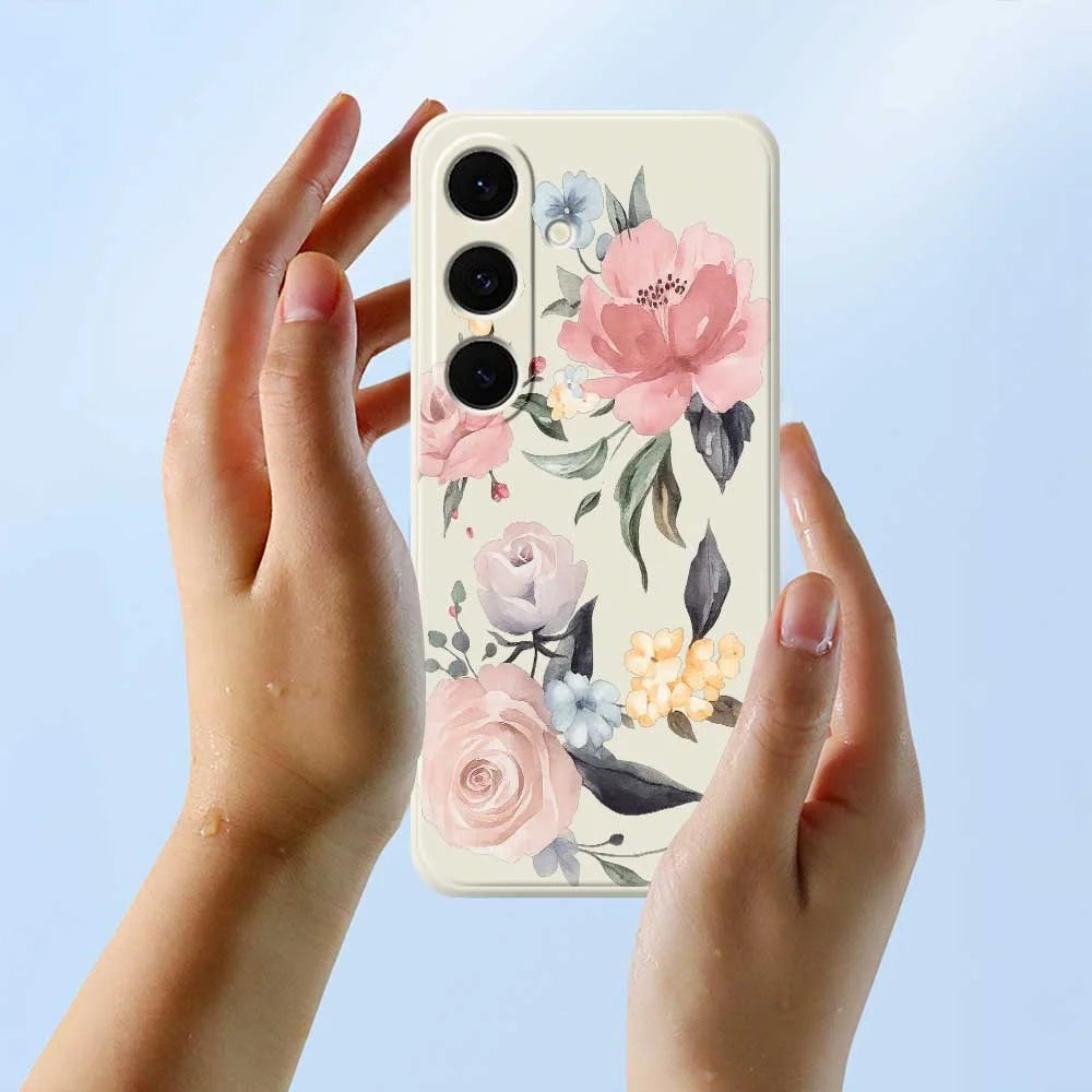 For Samsung Galaxy S26 Case Big Flowers Pattern Printing Straight Edge TPU Phone Back Cover - Beige - 5
