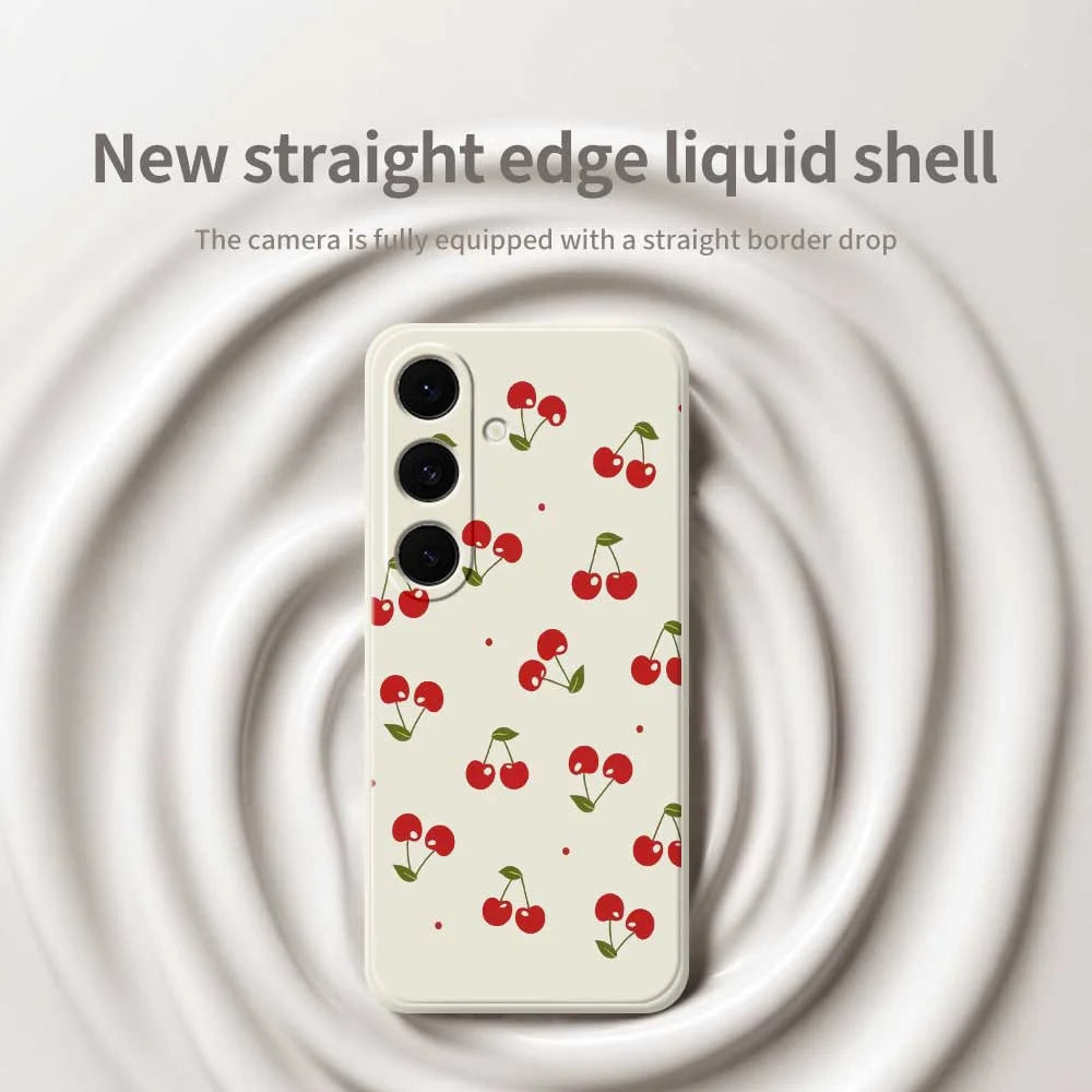 For Samsung Galaxy A37 5G Case Cherry Pattern Printing Straight Edge TPU Phone Back Cover - Beige - 3