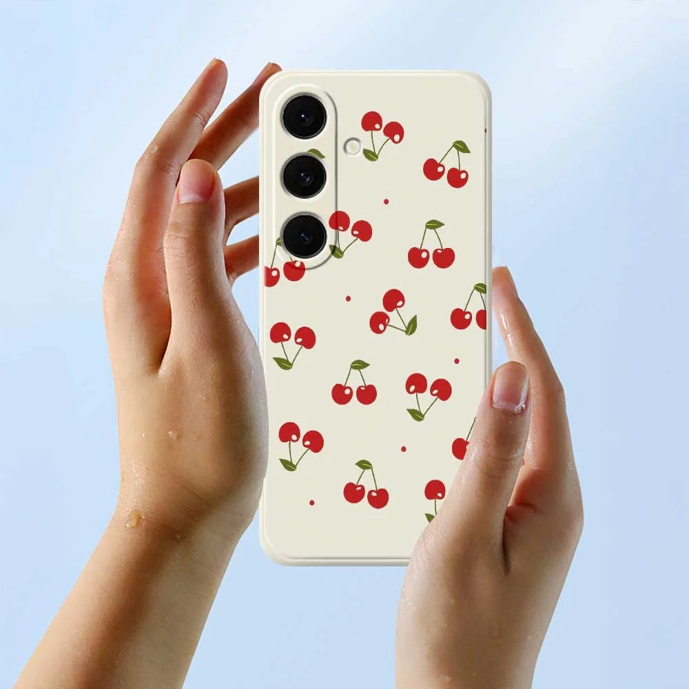 For Samsung Galaxy A37 5G Case Cherry Pattern Printing Straight Edge TPU Phone Back Cover - Beige - 5