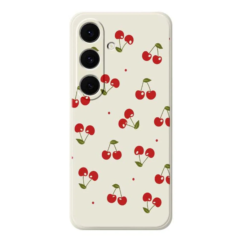 For Samsung Galaxy S26 Case Cherry Pattern Printing Straight Edge TPU Phone Back Cover - Beige - 1