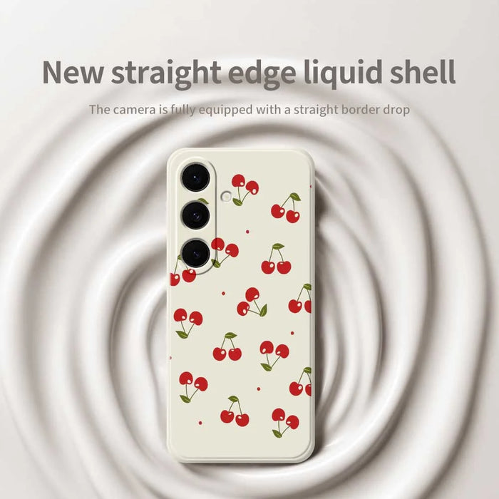 For Samsung Galaxy S26 Case Cherry Pattern Printing Straight Edge TPU Phone Back Cover - Beige - 3