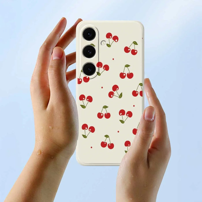 For Samsung Galaxy S26 Case Cherry Pattern Printing Straight Edge TPU Phone Back Cover - Beige - 5