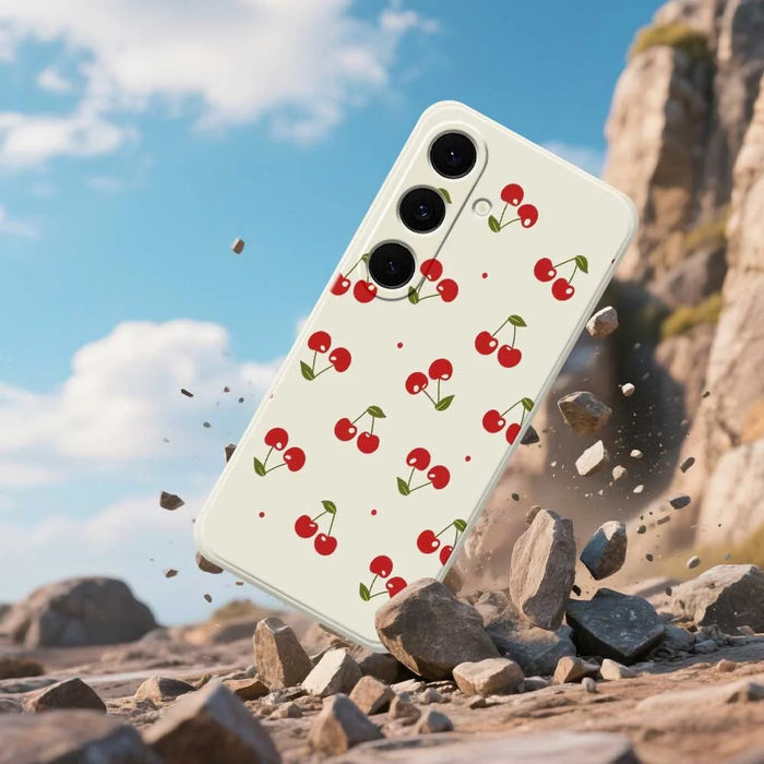 For Samsung Galaxy S26 Case Cherry Pattern Printing Straight Edge TPU Phone Back Cover - Beige - 6