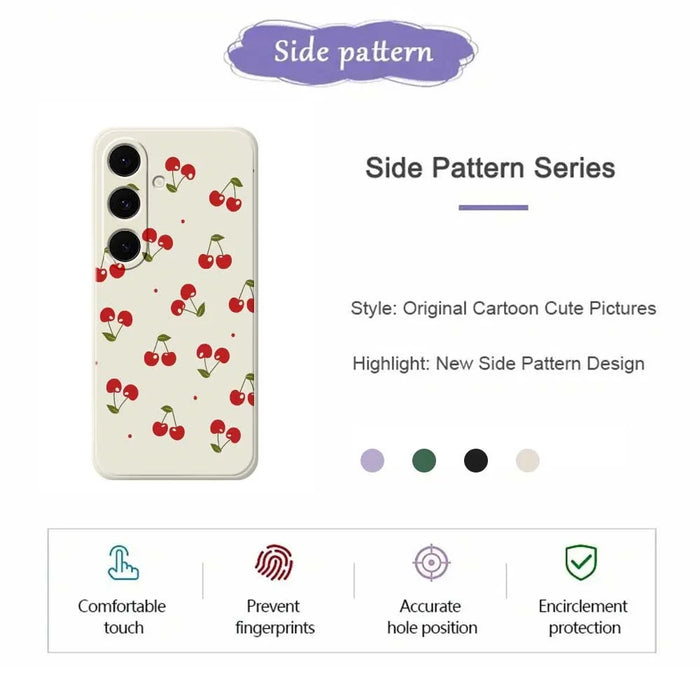 For Samsung Galaxy S26+ Case Cherry Pattern Printing Straight Edge TPU Phone Back Cover - Beige - 2