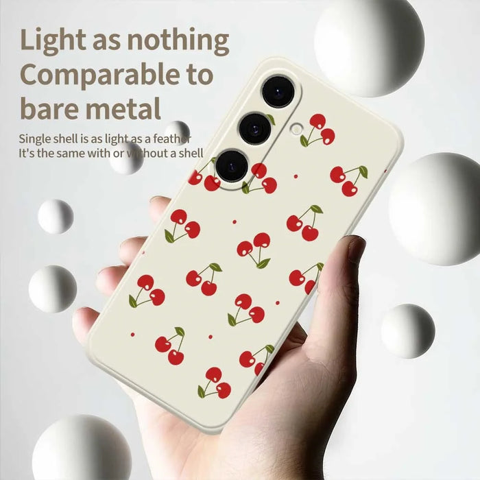 For Samsung Galaxy S26+ Case Cherry Pattern Printing Straight Edge TPU Phone Back Cover - Beige - 4