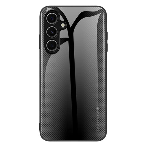 For Samsung Galaxy A18 5G / A18 4G / A17 5G / A17 4G Case Carbon Fiber Texture Tempered Glass+TPU Phone Cover - Black - 1
