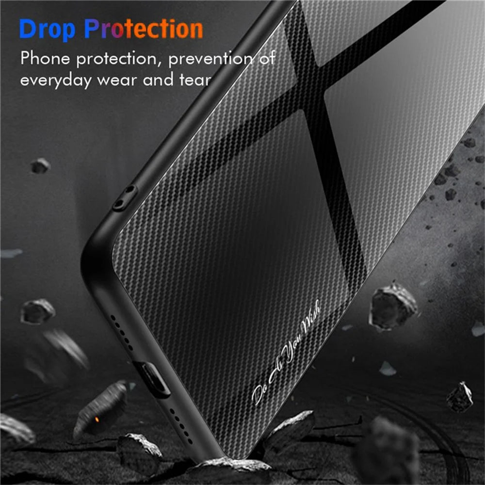 For Samsung Galaxy A18 5G / A18 4G / A17 5G / A17 4G Case Carbon Fiber Texture Tempered Glass+TPU Phone Cover - Black - 2